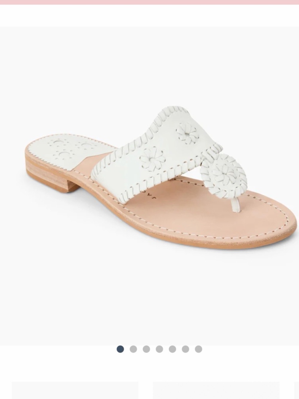 Women’s White Leather Floral Whipstitch Thong Sandal